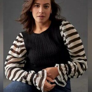 Anthropologie x Maeve Mixed Media Stripe Sleeve Sweater